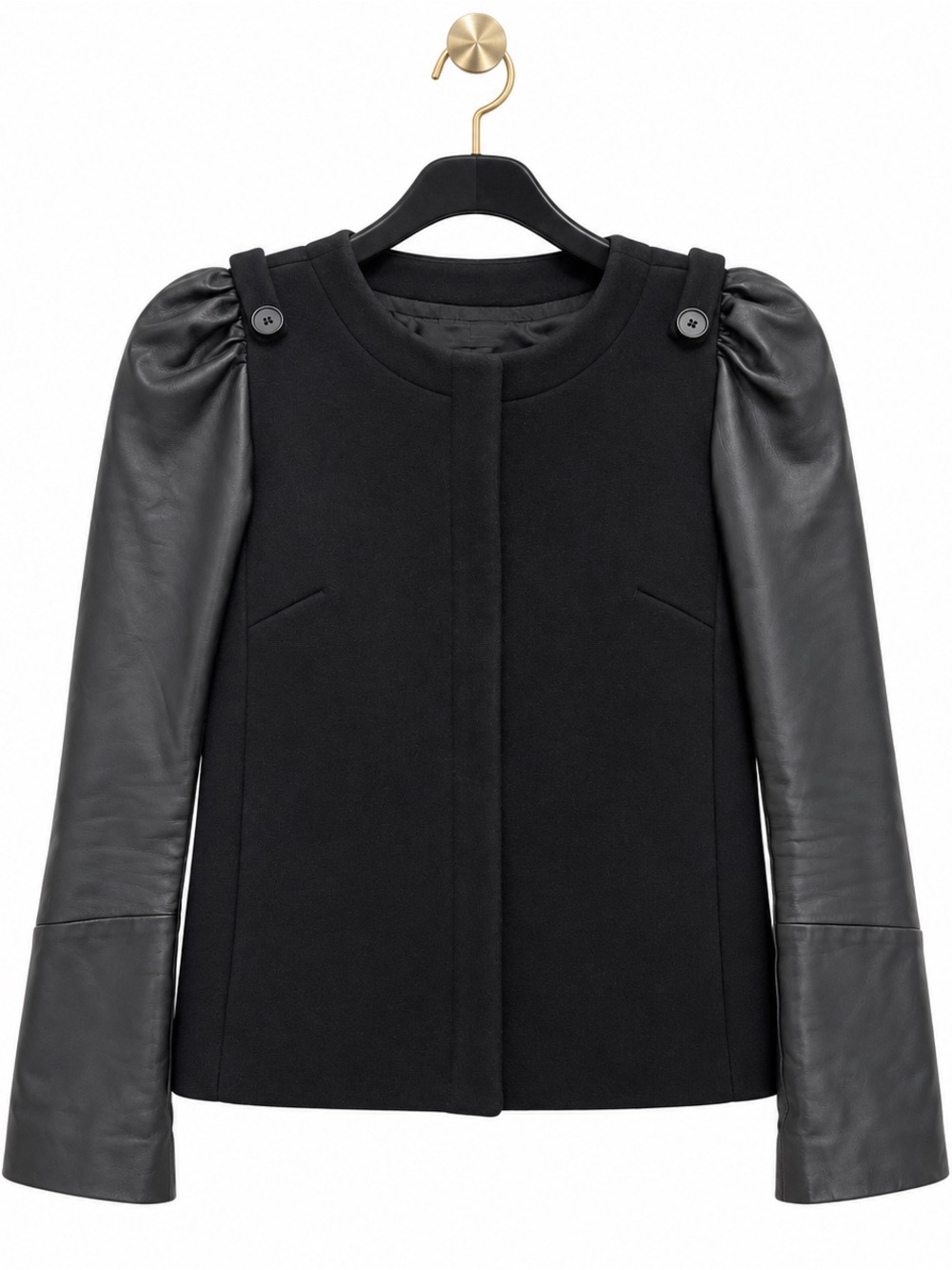 Maje H10 Antilope Womens 38 Black Wool Cashmere Lambskin Leather Jacket